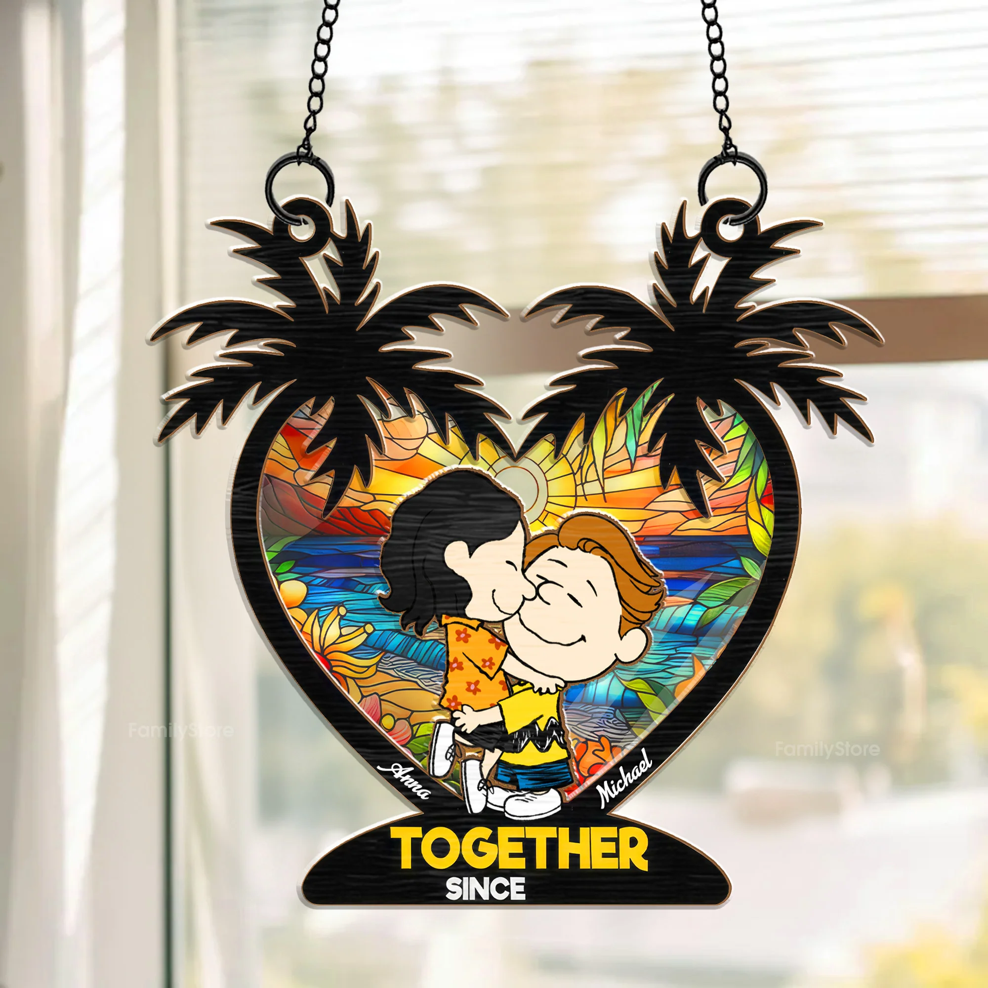 Palm Tree Together Since 2024 Peanut - Personalized Window Hanging Suncatcher Ornament - Gift For Couple, Husband Wife | GR8 NH96