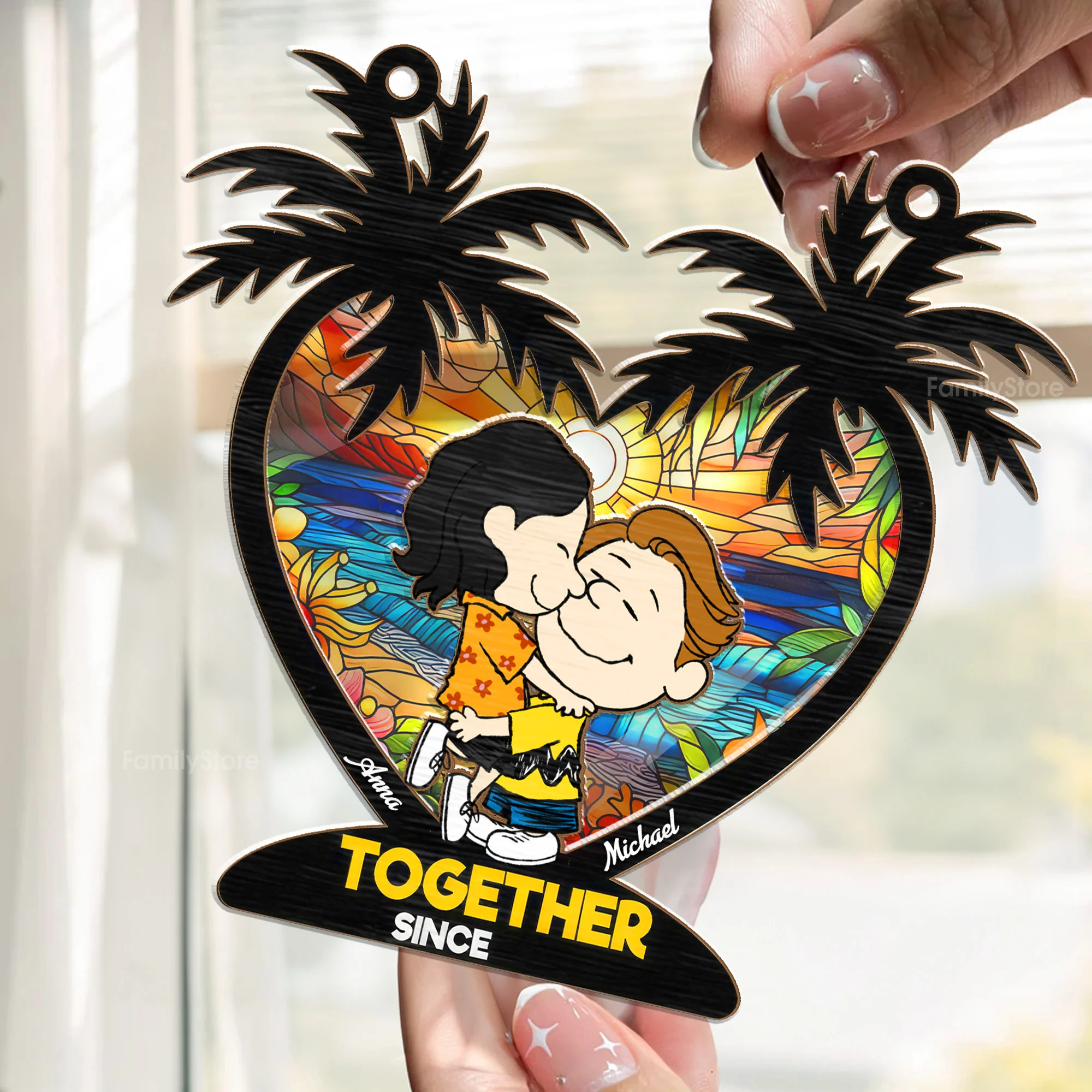 Palm Tree Together Since 2024 Peanut - Personalized Window Hanging Suncatcher Ornament - Gift For Couple, Husband Wife | GR8 NH96 - Image 2
