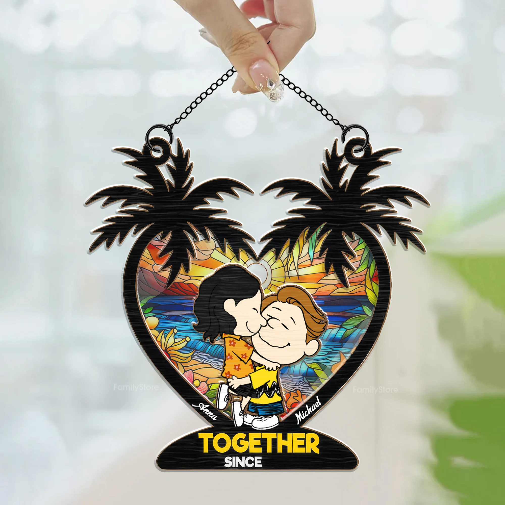 Palm Tree Together Since 2024 Peanut - Personalized Window Hanging Suncatcher Ornament - Gift For Couple, Husband Wife | GR8 NH96 - Image 3