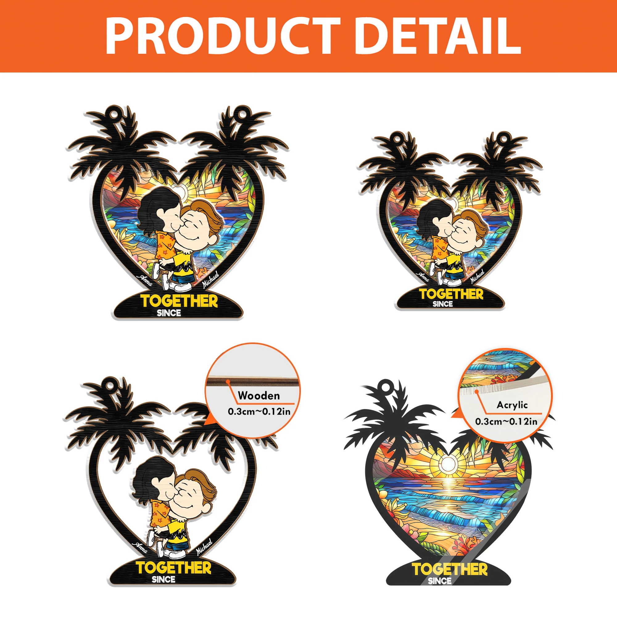 Palm Tree Together Since 2024 Peanut - Personalized Window Hanging Suncatcher Ornament - Gift For Couple, Husband Wife | GR8 NH96 - Image 4