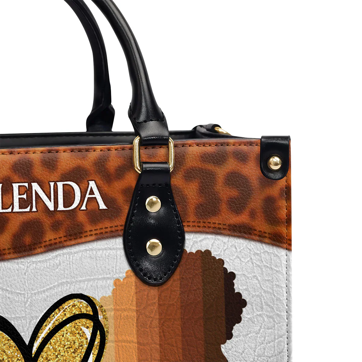 Peace Love Melanin Leopard & Glitter Tote - Personalized Leather Handbag - Gift for Black Women | HD95 - Image 5