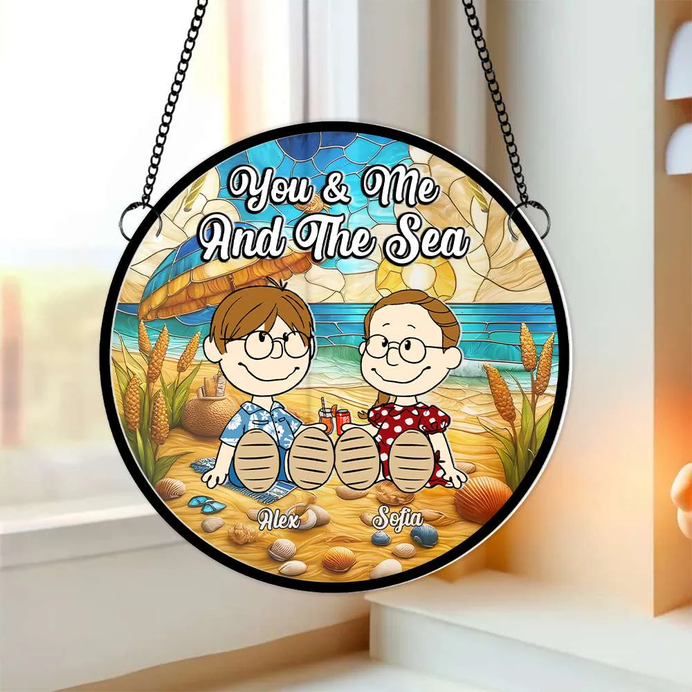 Peanu Couple Beach - Personalized Glass Window Hanging Suncatcher Ornament - Gift For Couple, Husband Wife, Anniversary | GR15 - Image 2