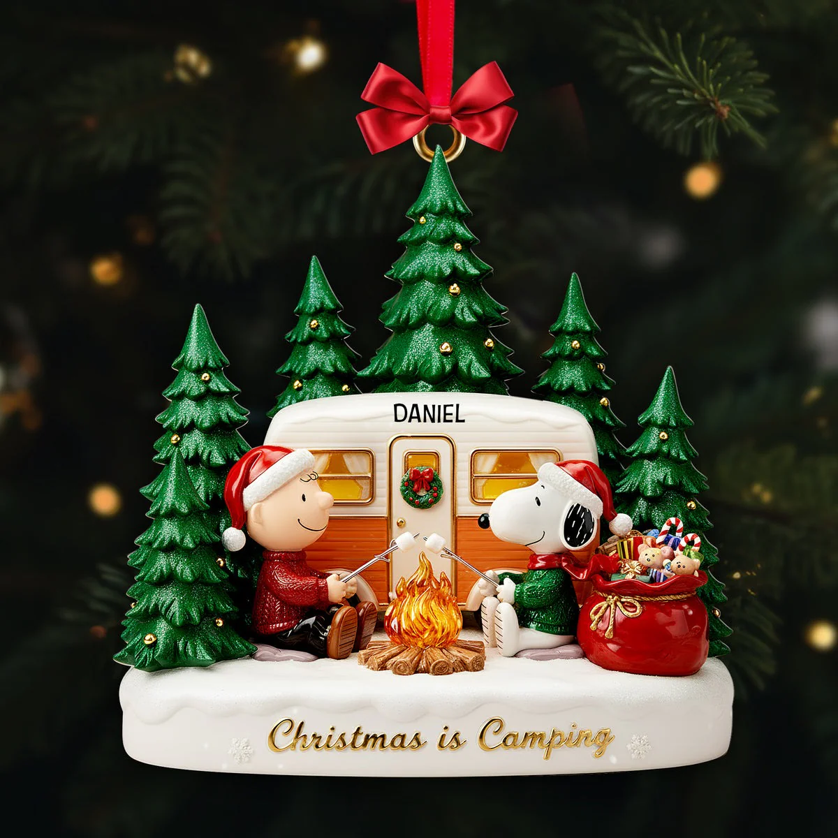 Peanu Warm Campfire - Personalized Acrylic Ornament - Christmas Gift For Campers NL122 - Image 2