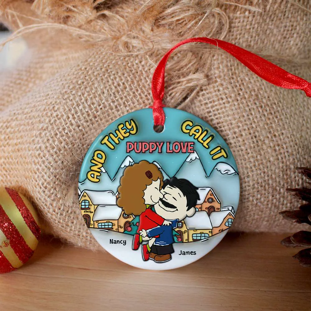 Peanut Christmas Puppy Love - Gift For Couples - Personalized Ceramic Ornament - GR8 - Image 4