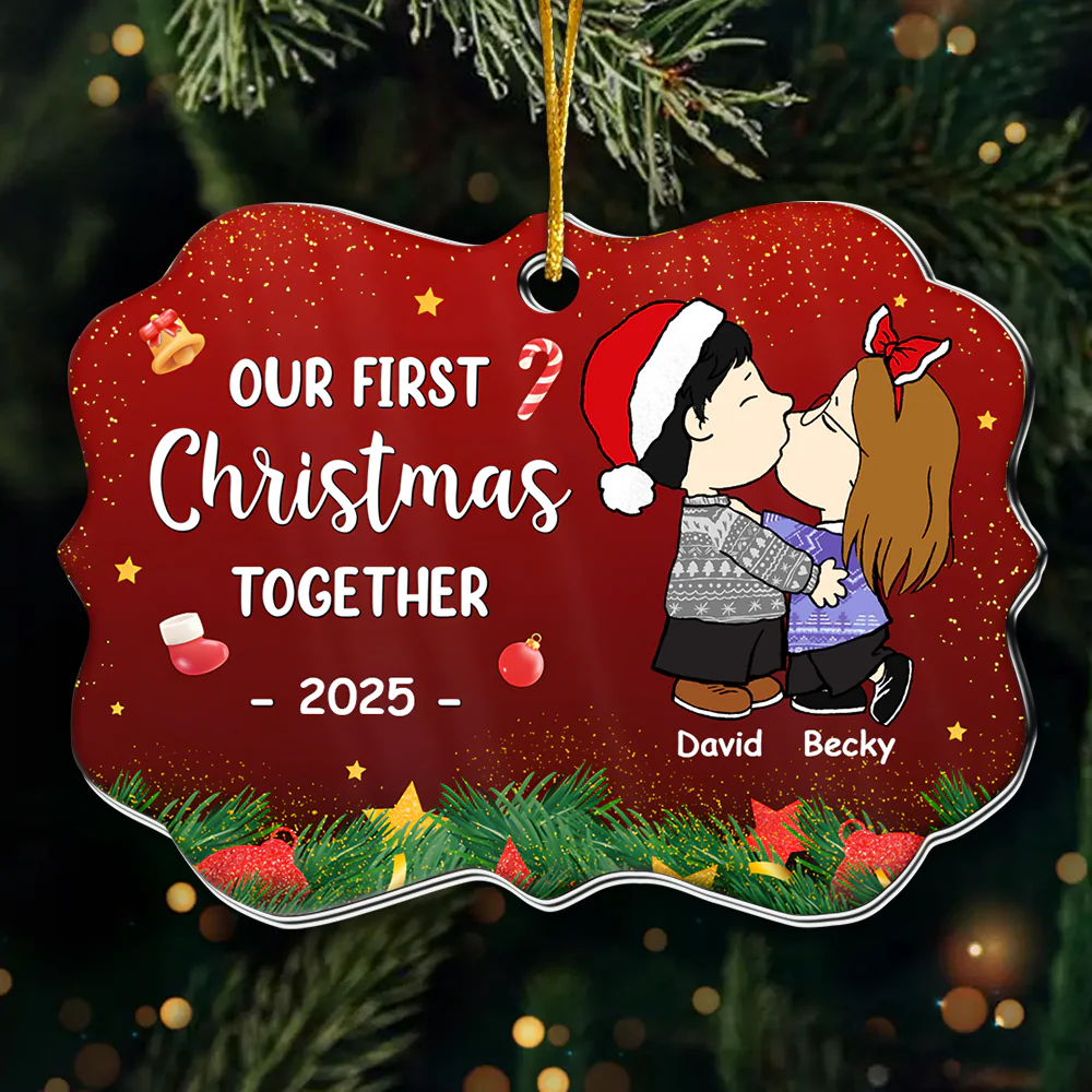 Peanut Kissing Our First Christmas Together - Personalized Acrylic Ornament - Anniversary Gift For Couples | CL45 NL122
