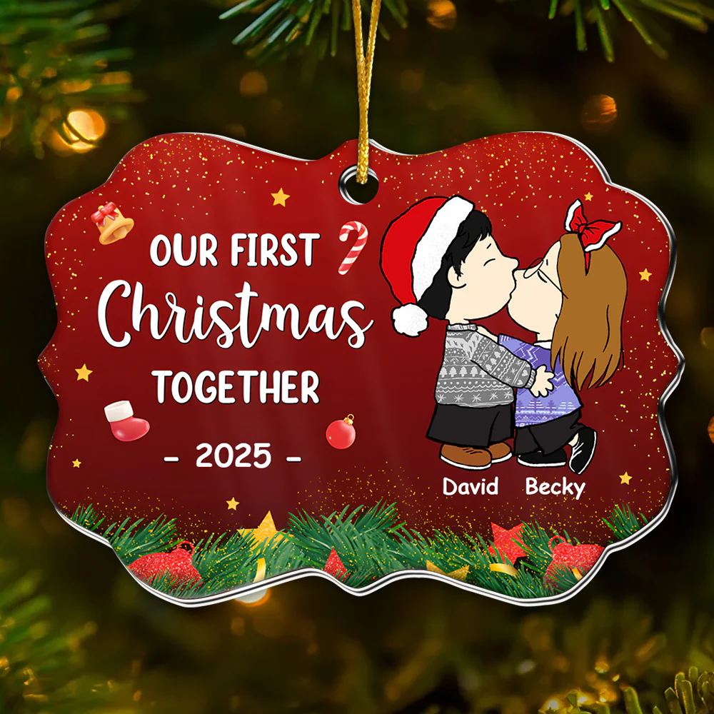 Peanut Kissing Our First Christmas Together - Personalized Acrylic Ornament - Anniversary Gift For Couples | CL45 NL122 - Image 2