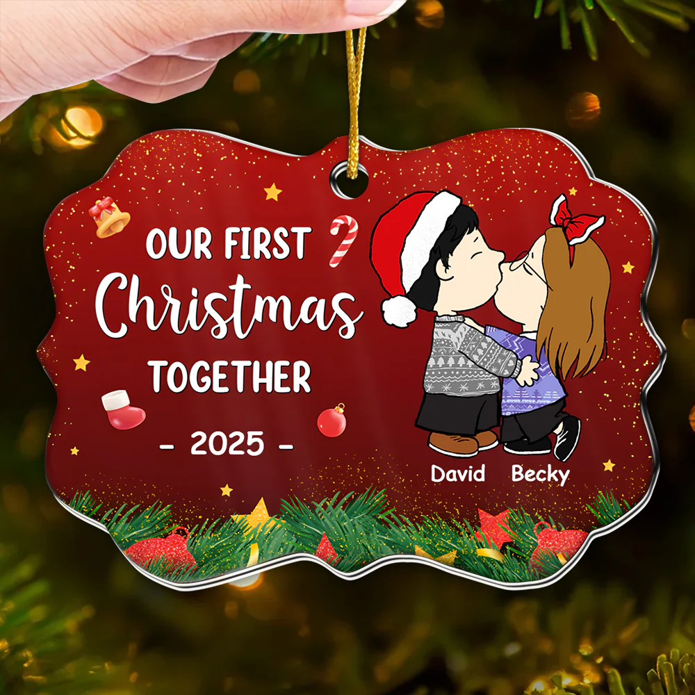 Peanut Kissing Our First Christmas Together - Personalized Acrylic Ornament - Anniversary Gift For Couples | CL45 NL122 - Image 3