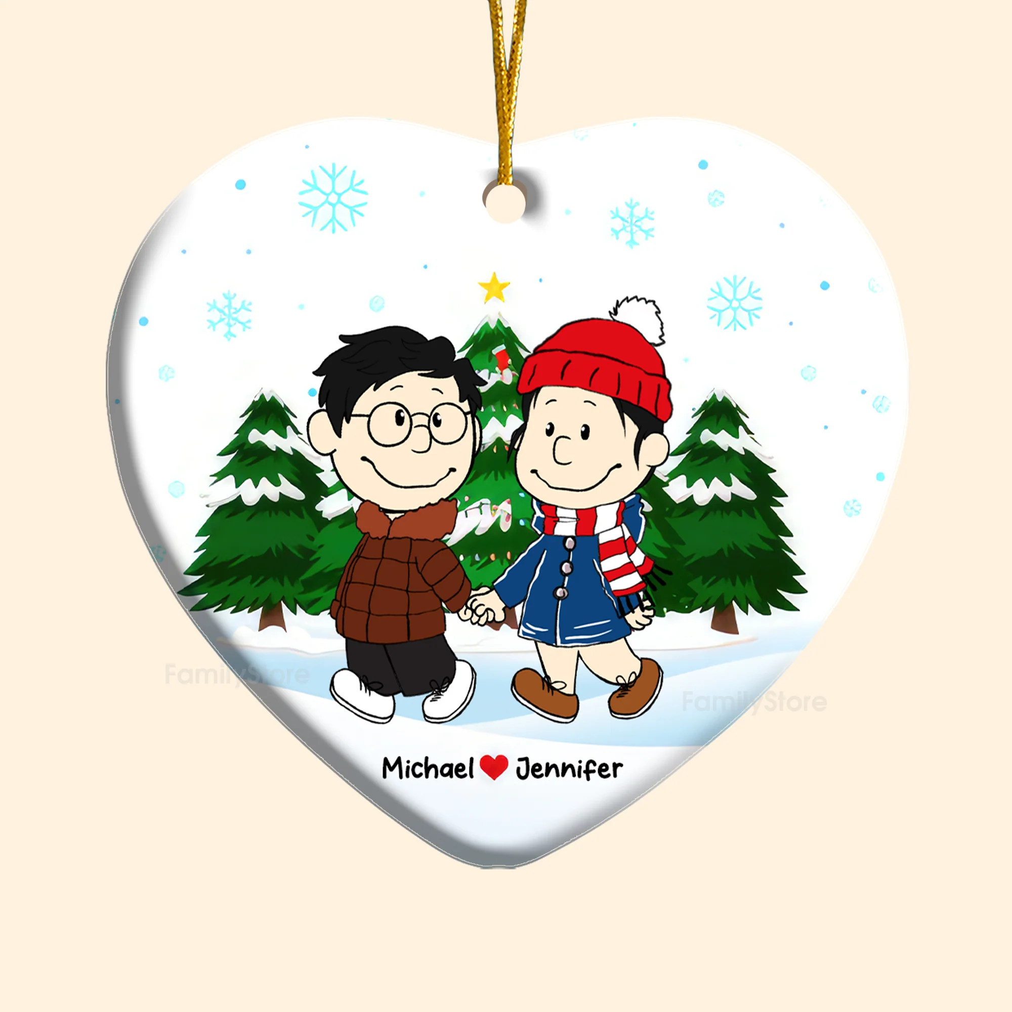 Peanut Christmas Couple - Personalized Ceramic Ornament - Gift For Couple, Husband Wife - CL43 NH96 - Image 2