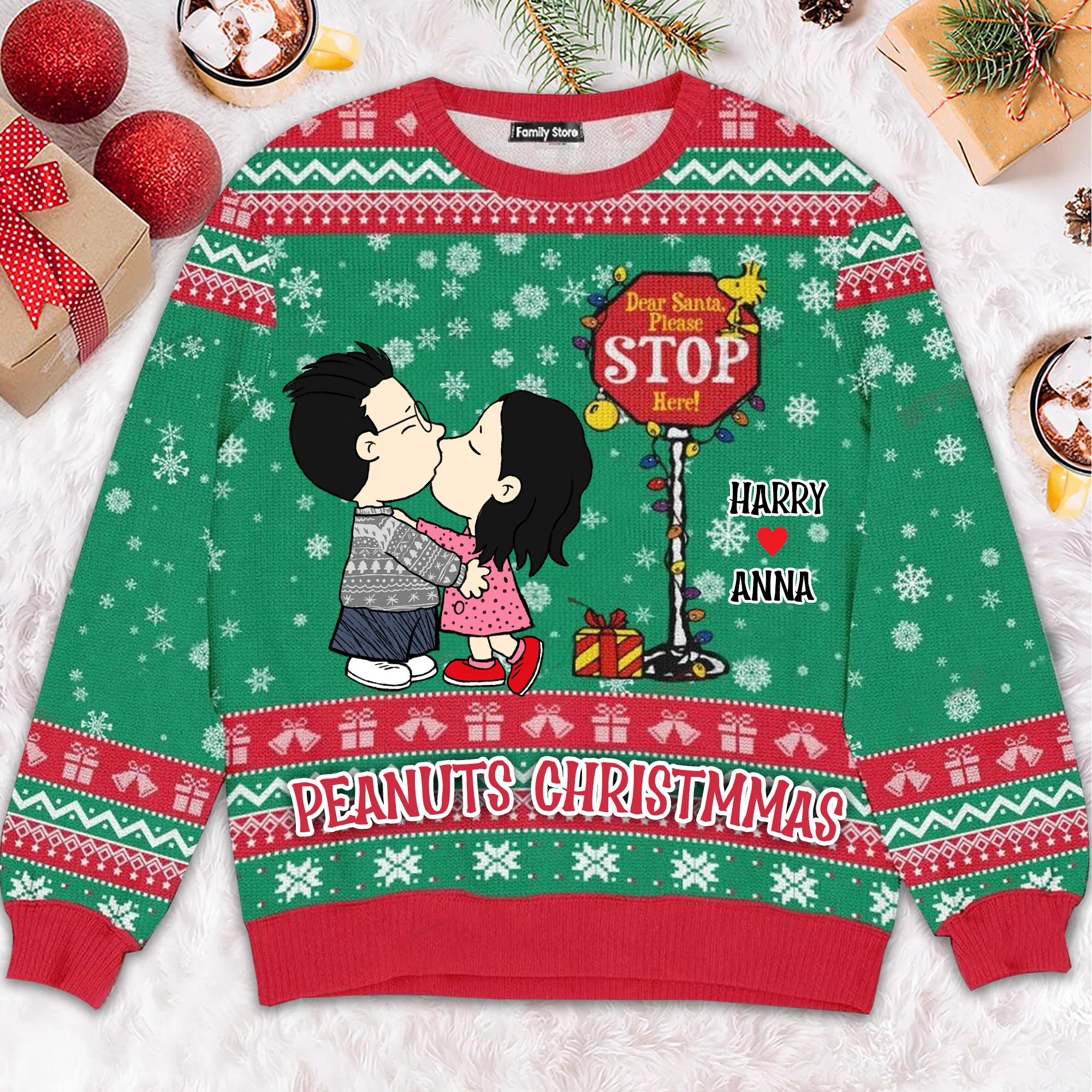 Peanut Dear Santa, Please Stop Here - Personalized Ugly Sweatshirt - Gift For Couple, Husband Wife, Anniversary CL45 - Image 2