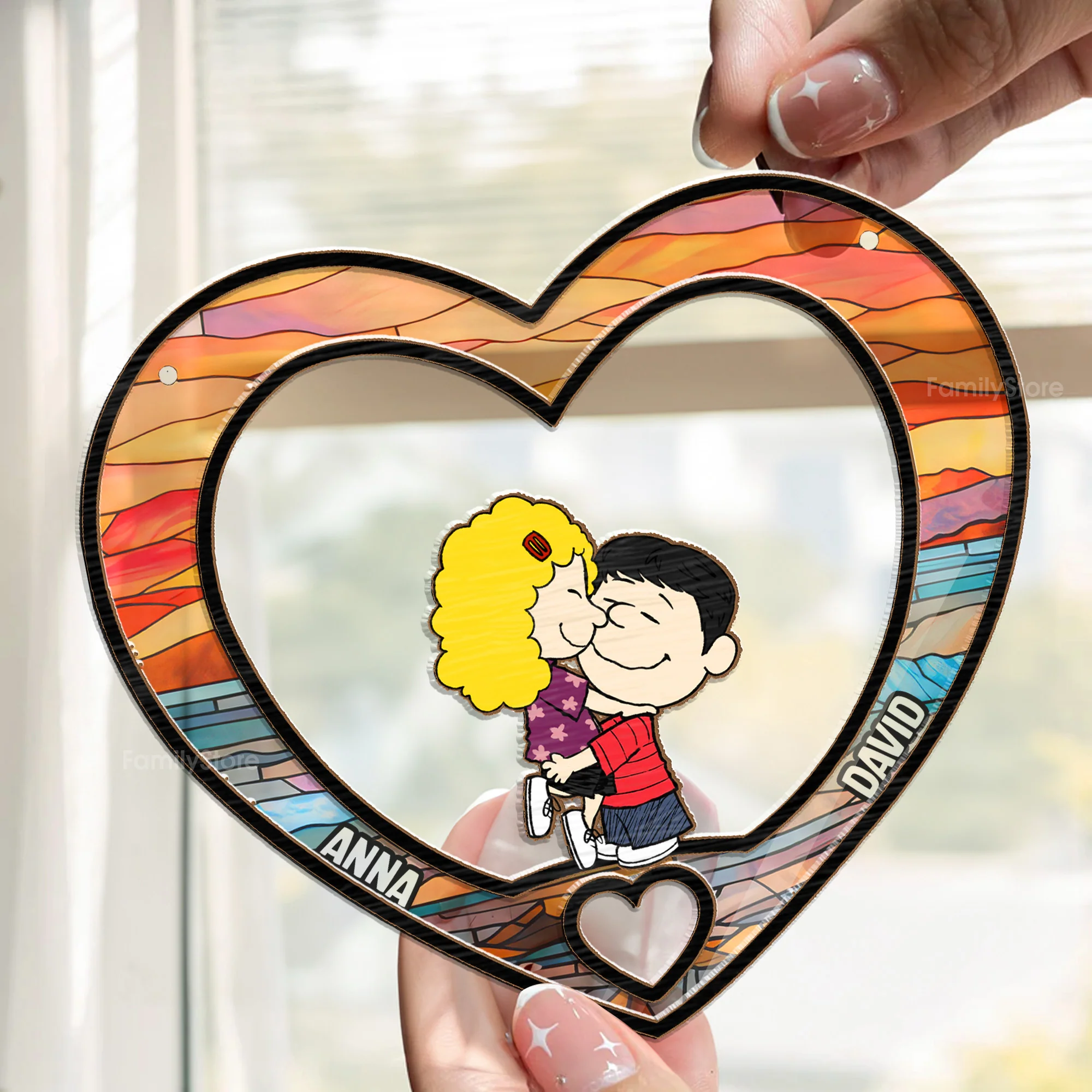 Peanut Hugging Heart-Shaped - Personalized Window Hanging Suncatcher Ornament - Gift For Couple, Husband Wife | GR8 NH96 - Image 2