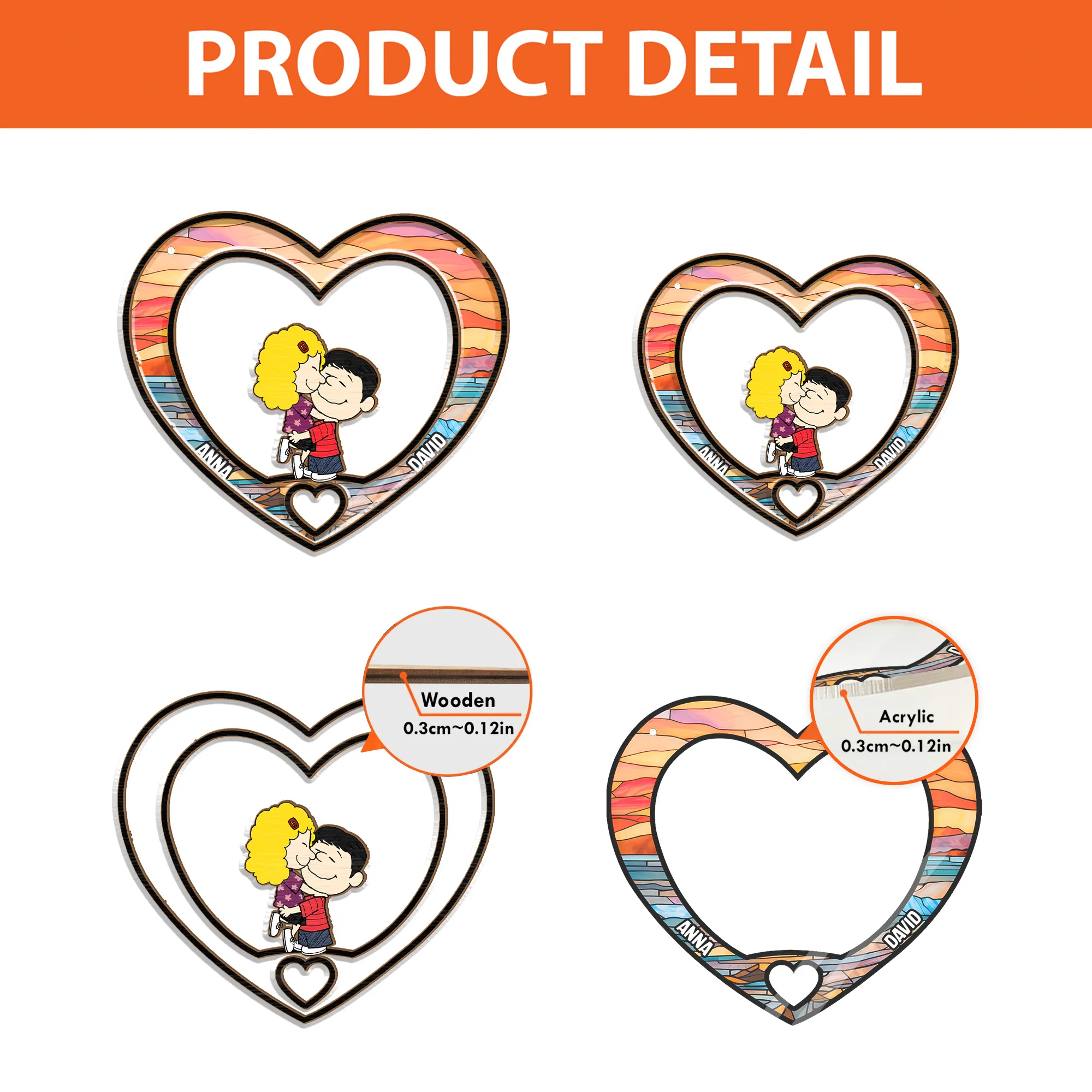 Peanut Hugging Heart-Shaped - Personalized Window Hanging Suncatcher Ornament - Gift For Couple, Husband Wife | GR8 NH96 - Image 4