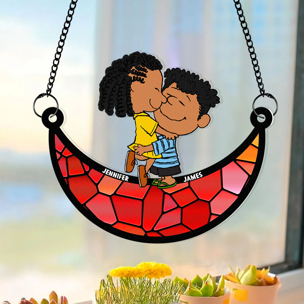 Peanut Hugging - Personalized Window Hanging Suncatcher Ornament - Gift For Couple, Husband Wife | GR8 NH96