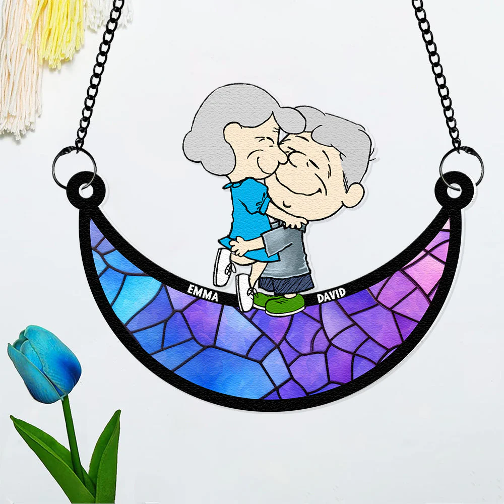Peanut Hugging - Personalized Window Hanging Suncatcher Ornament - Gift For Couple, Husband Wife | GR8 NH96 - Image 2