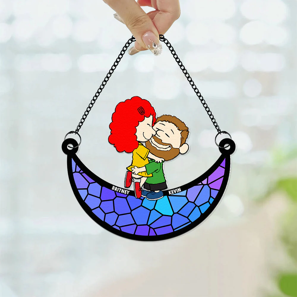 Peanut Hugging - Personalized Window Hanging Suncatcher Ornament - Gift For Couple, Husband Wife | GR8 NH96 - Image 3