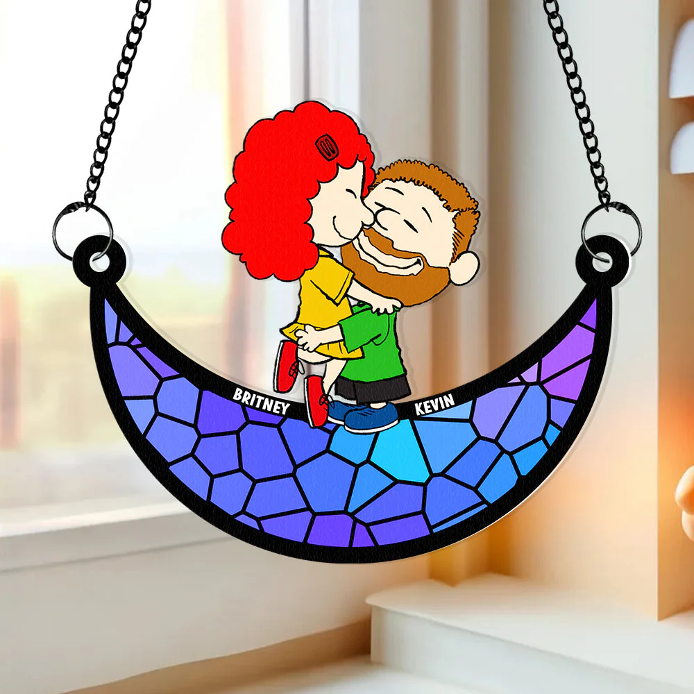 Peanut Hugging - Personalized Window Hanging Suncatcher Ornament - Gift For Couple, Husband Wife | GR8 NH96 - Image 4