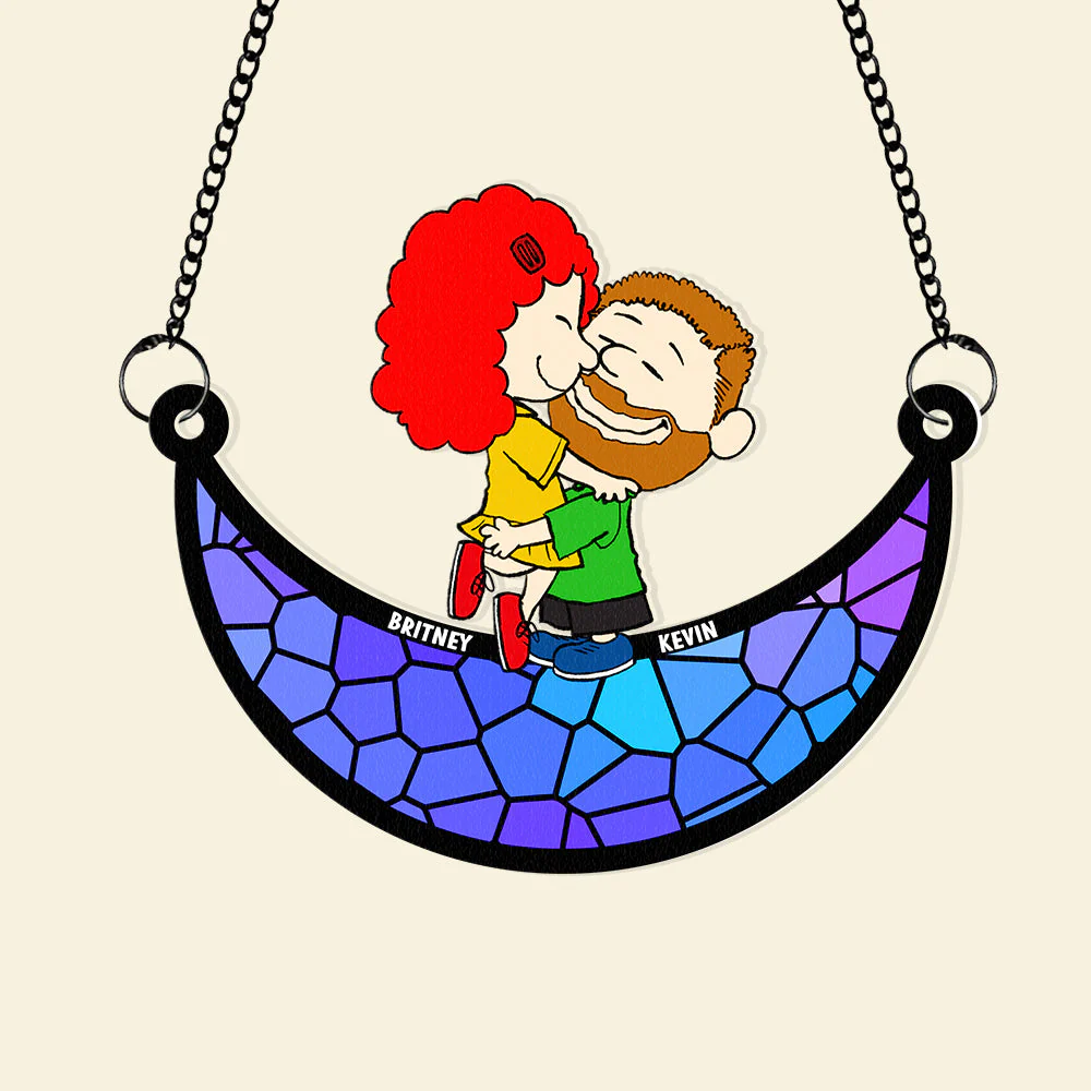 Peanut Hugging - Personalized Window Hanging Suncatcher Ornament - Gift For Couple, Husband Wife | GR8 NH96 - Image 5
