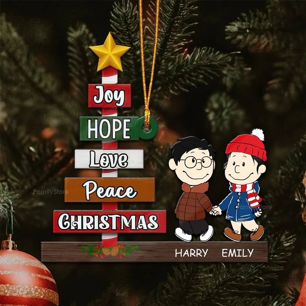 Peanut Joy, Hope, Love, Peace Christmas - Personalized Wood Ornament - Gift For Couple, Husband Wife - CL43 NH96 - Image 6