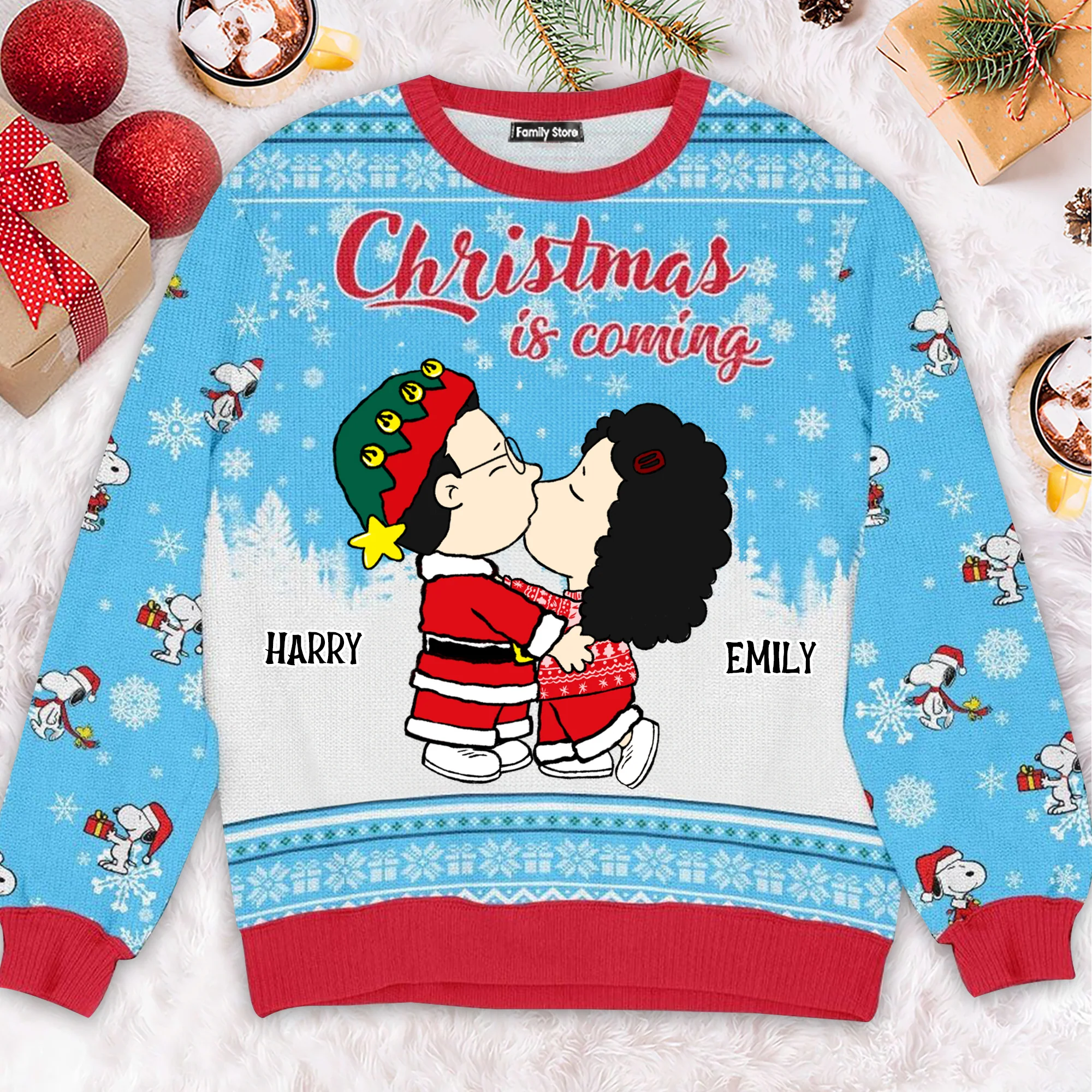 Peanut Snoopopy Christmas Is Coming - Personalized Ugly Sweatshirt - Gift For Couple, Husband Wife, Anniversary  NH96 - Image 2