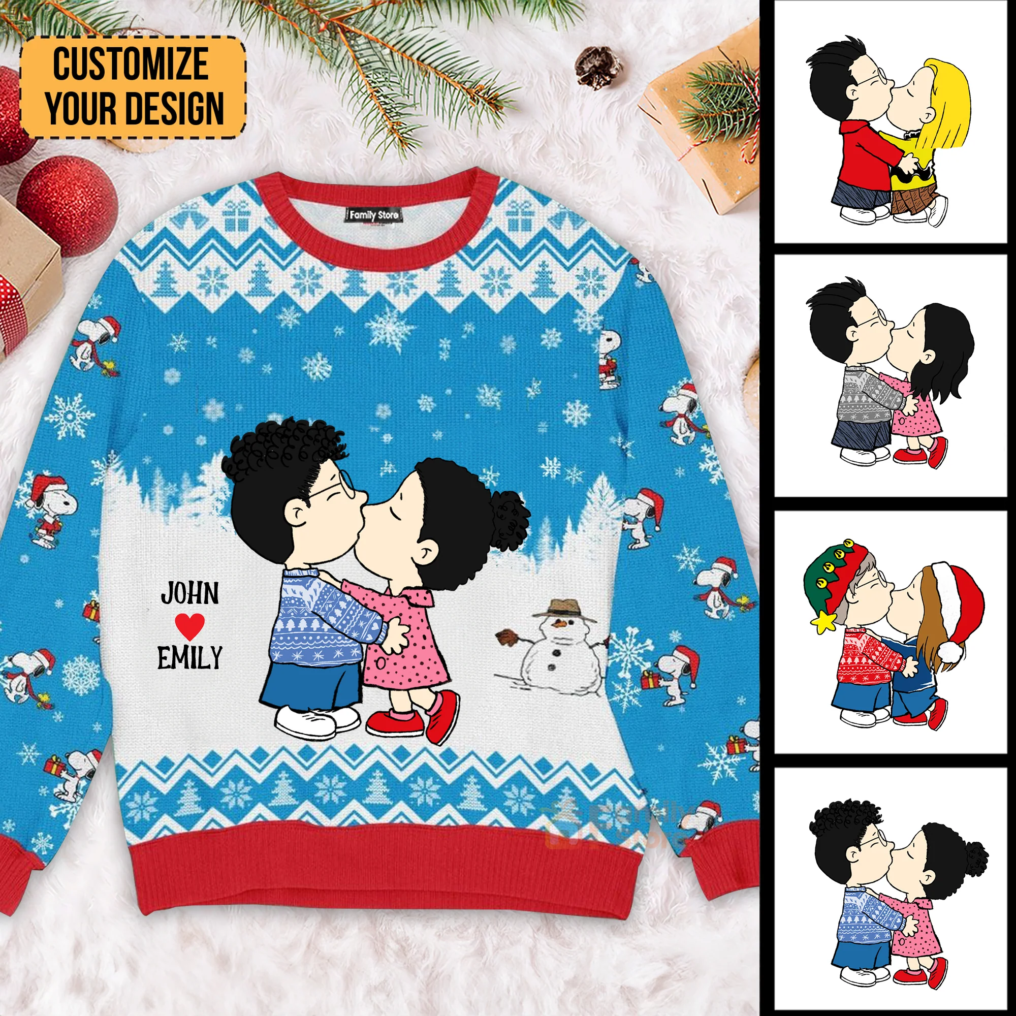Peanut Snoopopy Getting Together This Holiday - Personalized Ugly Sweatshirt -Gift For Couple, Husband Wife, Anniversary  CL45 NH96 - Image 2