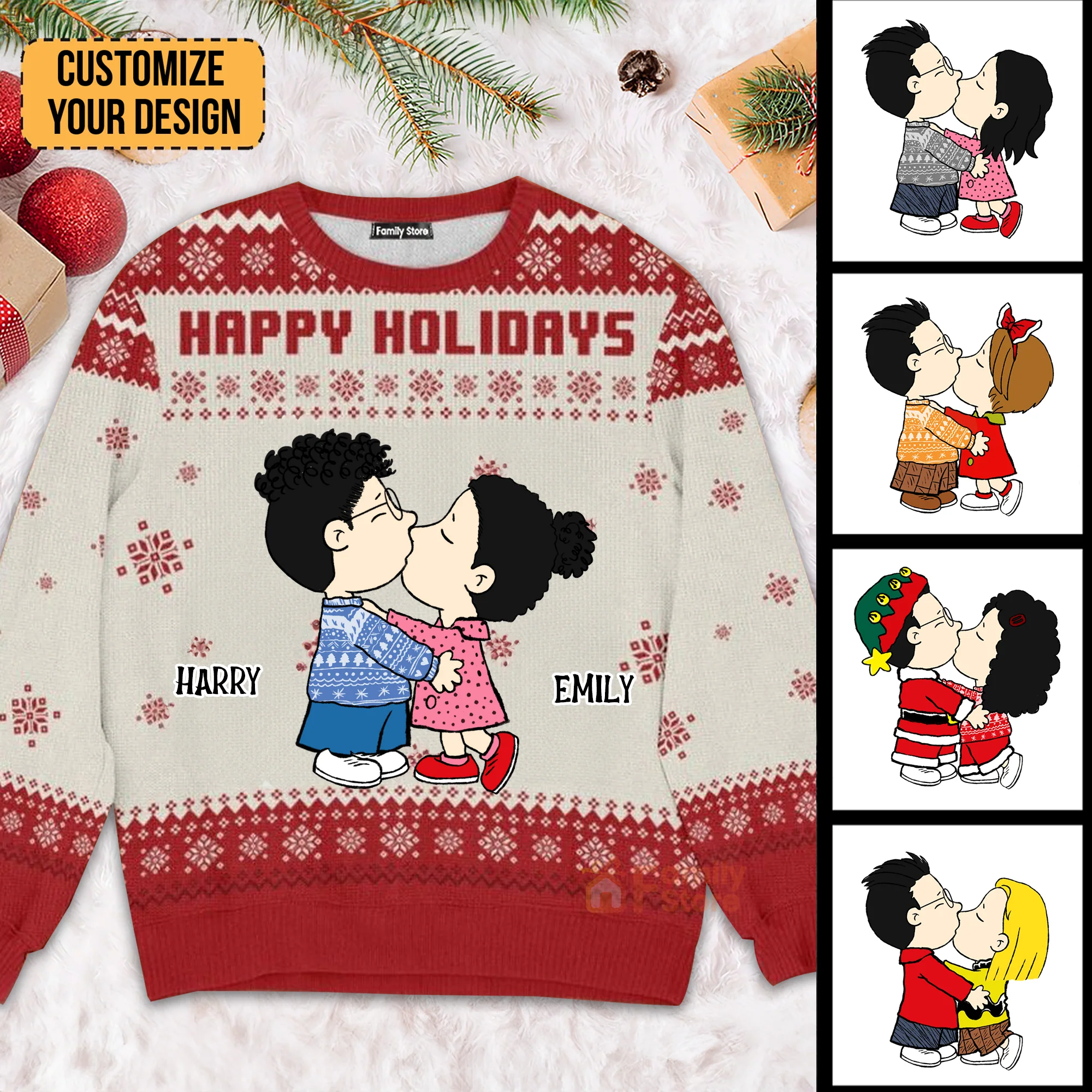 Peanut Snoopopy Happy Holidays - Personalized Ugly Sweatshirt - Gift For Couple, Husband Wife, Anniversary CL45 NH96 - Image 2