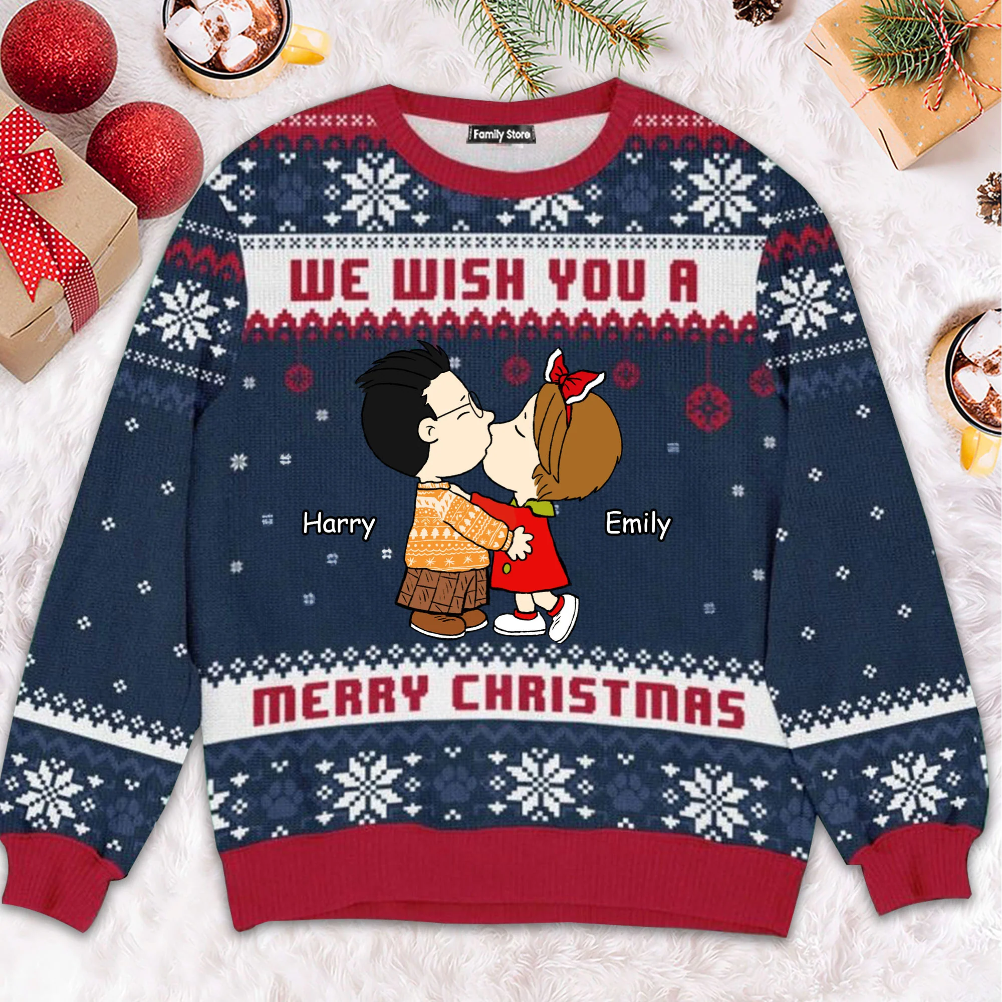 Peanut Snoopopy We Wish You A Merry Christmas - Personalized Ugly Sweatshirt - Gift For Couple, Husband Wife, Anniversary CL45 NH96