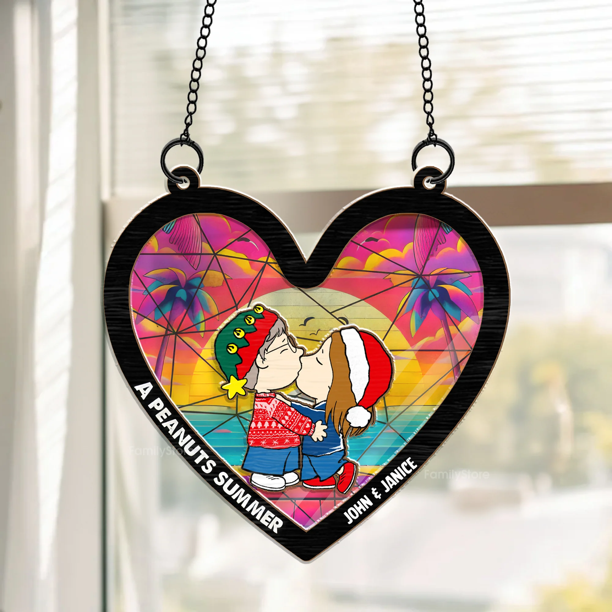 Peanut Summer Hearts - Personalized Window Hanging Window Hanging Suncatcher Ornament - Gift For Couple, Husband Wife - CL45 NH96