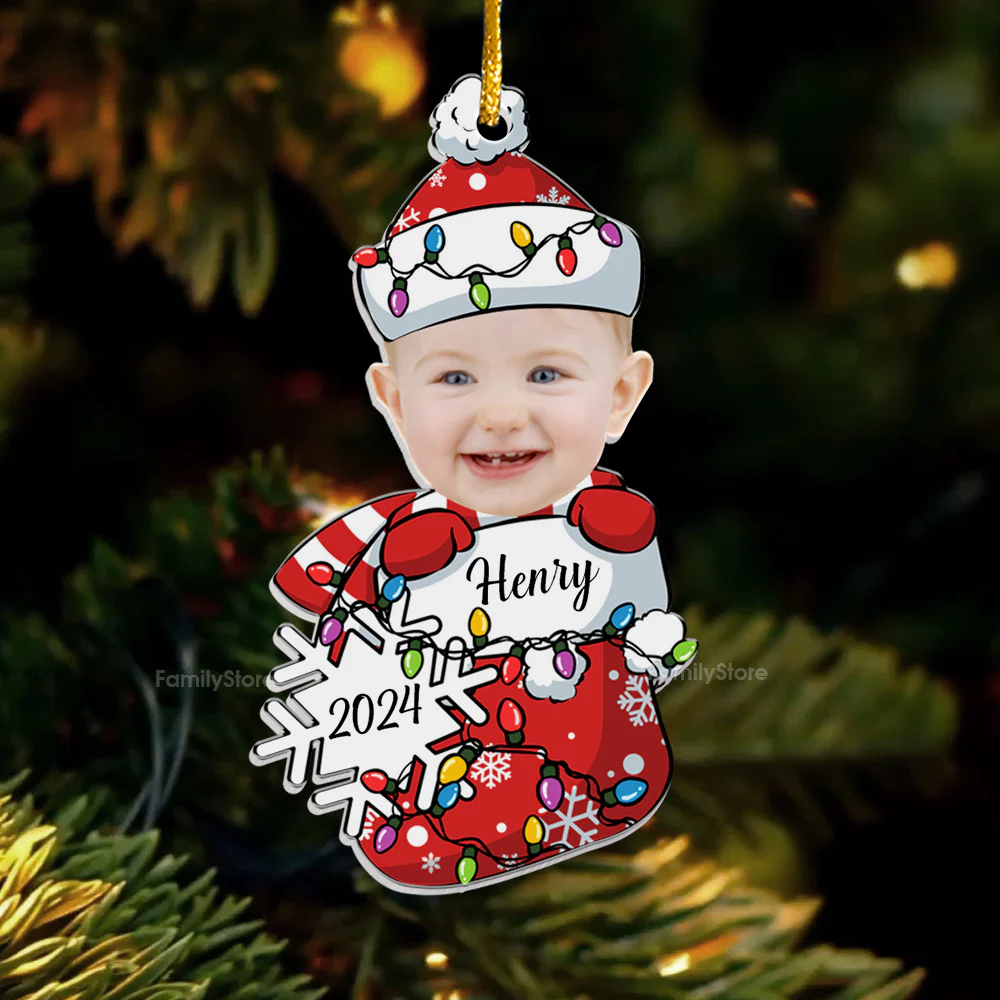 Custom Photo Peeking Baby First Christmas - Gift For Mom, Dad, Baby - Personalized Acrylic Ornament - NA94 - Image 2
