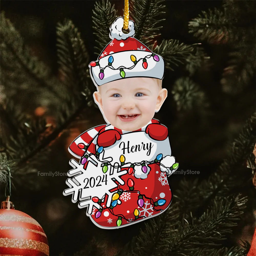 Custom Photo Peeking Baby First Christmas - Gift For Mom, Dad, Baby - Personalized Acrylic Ornament - NA94 - Image 3