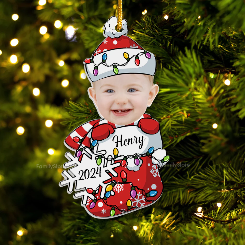 Custom Photo Peeking Baby First Christmas - Gift For Mom, Dad, Baby - Personalized Acrylic Ornament - NA94 - Image 4
