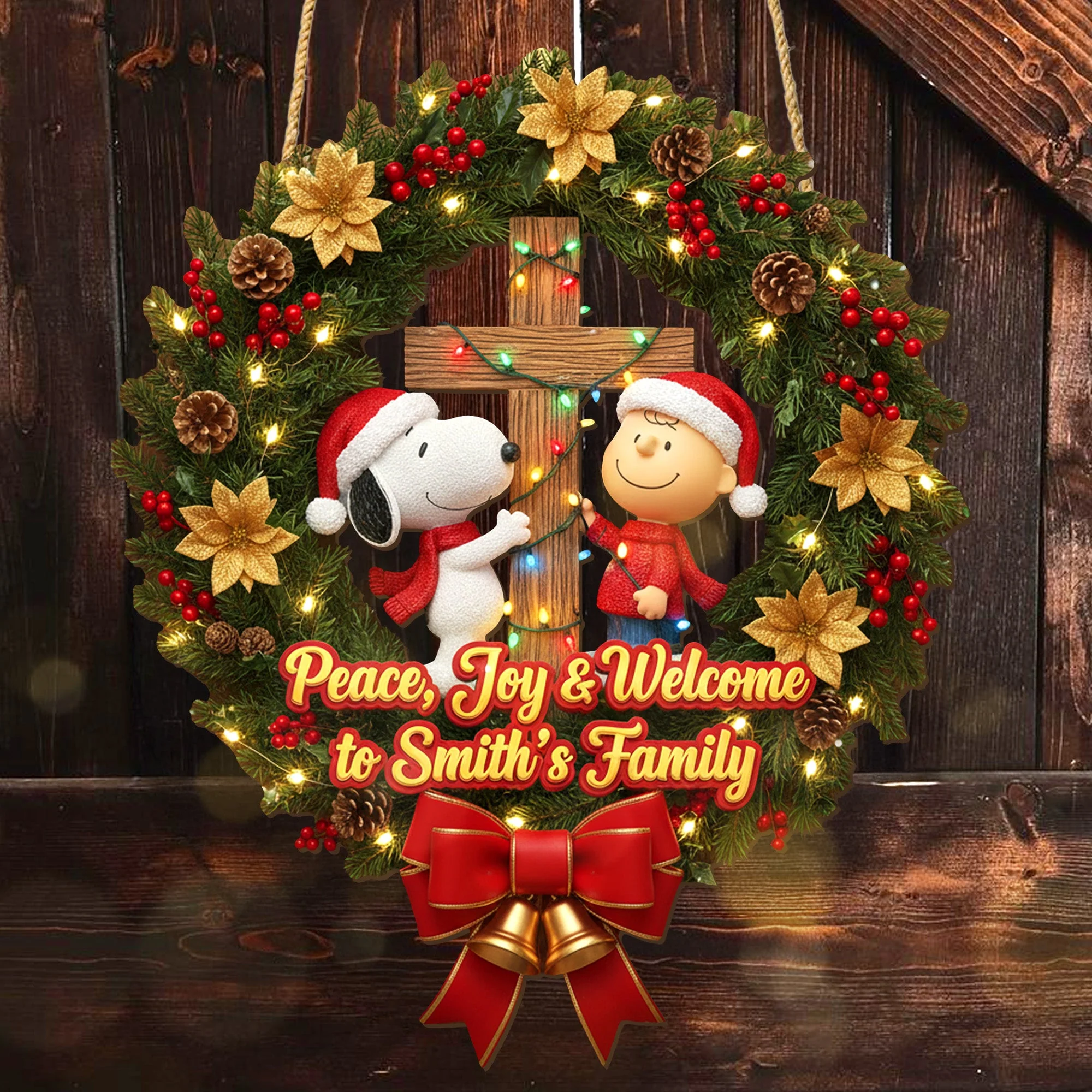 Penu Peace, Joy & Welcome To My Family - Personalized Wood Sign - Christmas Gifts For Christian Family HH01 - Image 2