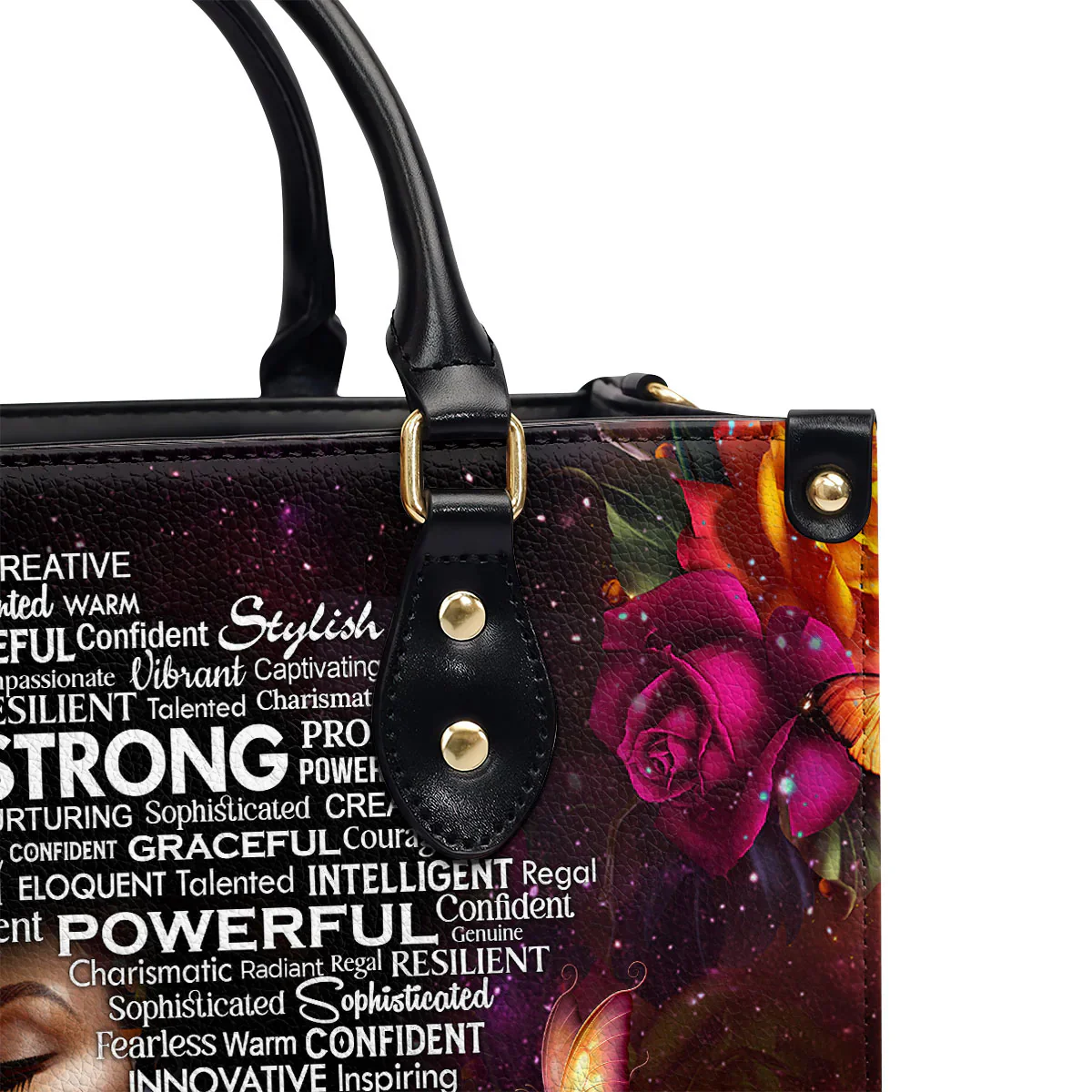 Personalized Black Queen Leather Handbag - Empowered Woman Word Art - Gift For Black Woman | HD95 - Image 5