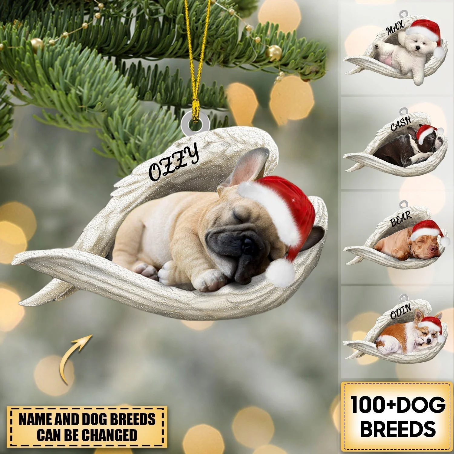 Personalized Breed Dog Sleeping Angel Merry Christmas - Ornament Custom Photo - Image 3