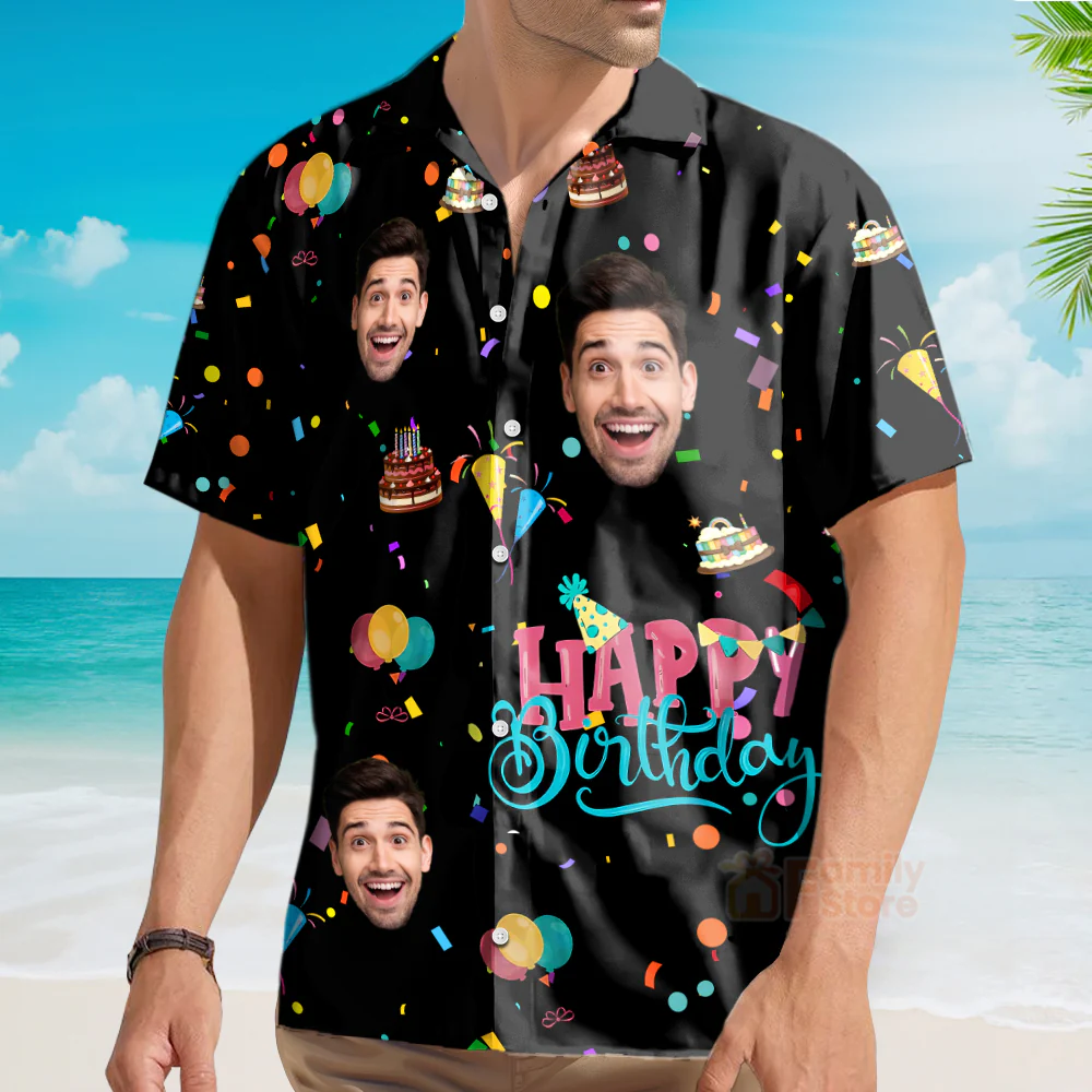 Custom Face Happy Birthday  - Personalized Hawaiian Shirt - Funny Gift Birthday