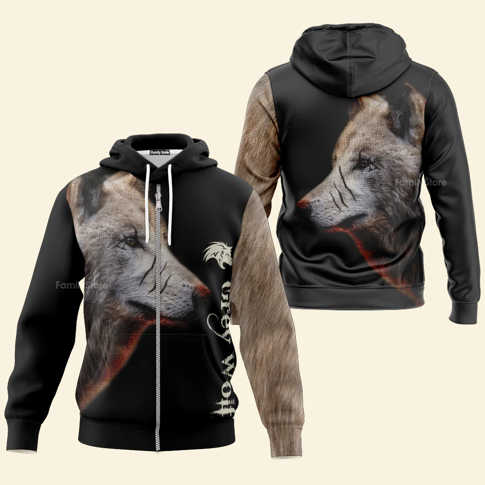Personalized Gray Wolf Hoodie For Men And Women - Image 2