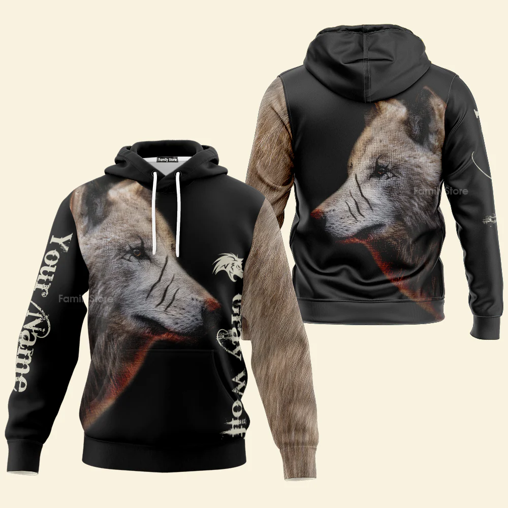 Personalized Gray Wolf Hoodie For Men And Women - Image 3