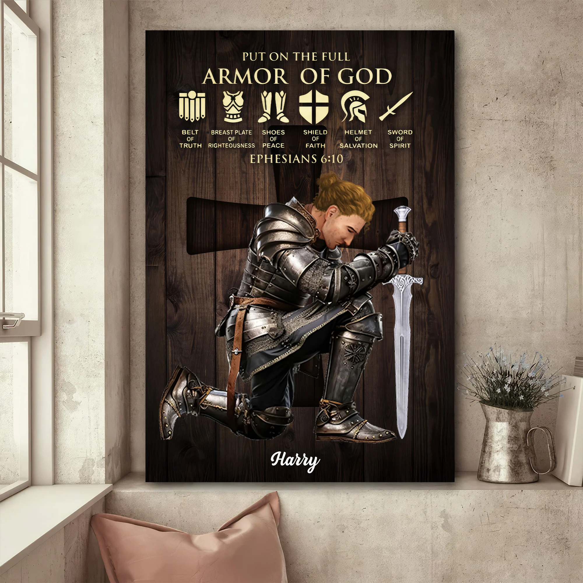 Personalized Men Warrior of God Put On The Full Armor Of God Ephesians 6:10 - Persoanalized Poster Canvas | CLGOD03 PT CU5052603