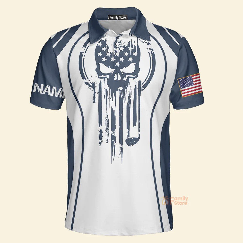 Custom Name Skull Golf Us Flag - Personalized Men Polo - Image 3