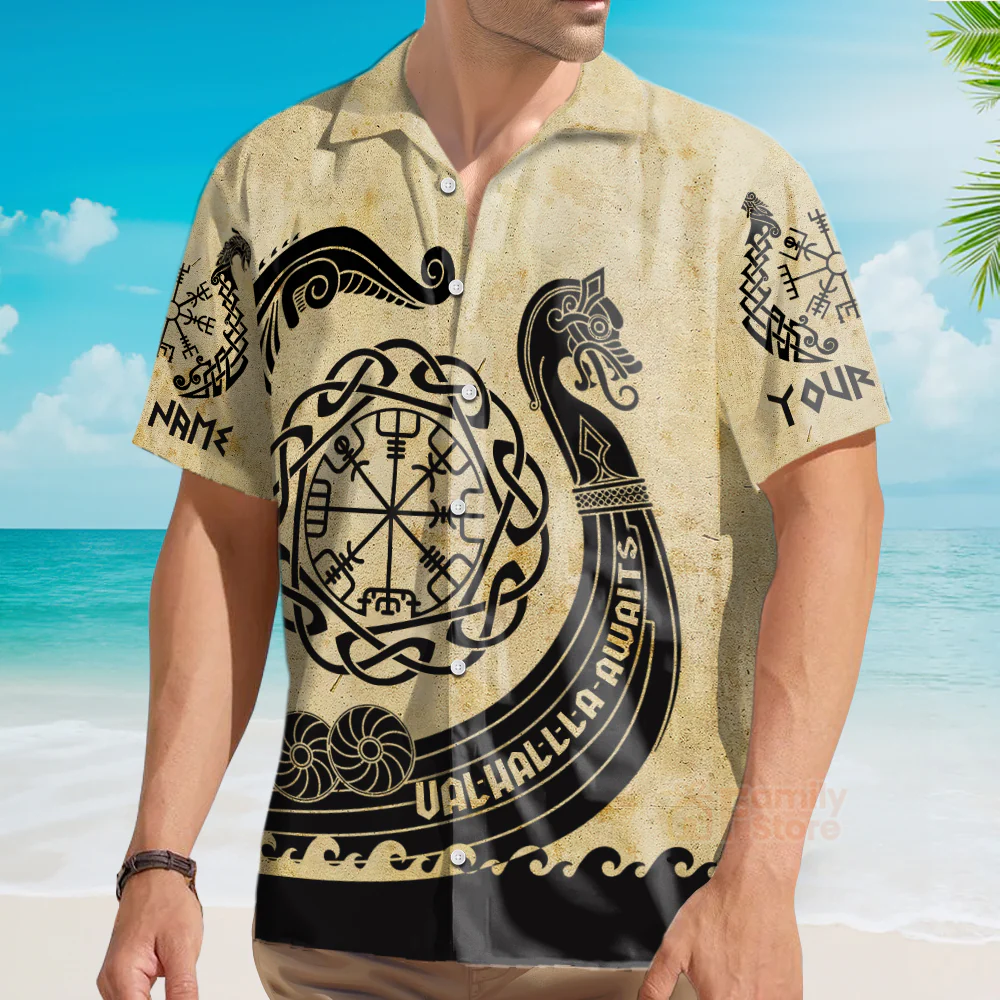 Personalized Viking By Blood Sailor Choice Valhallla Hawaiian Shirt - Image 3