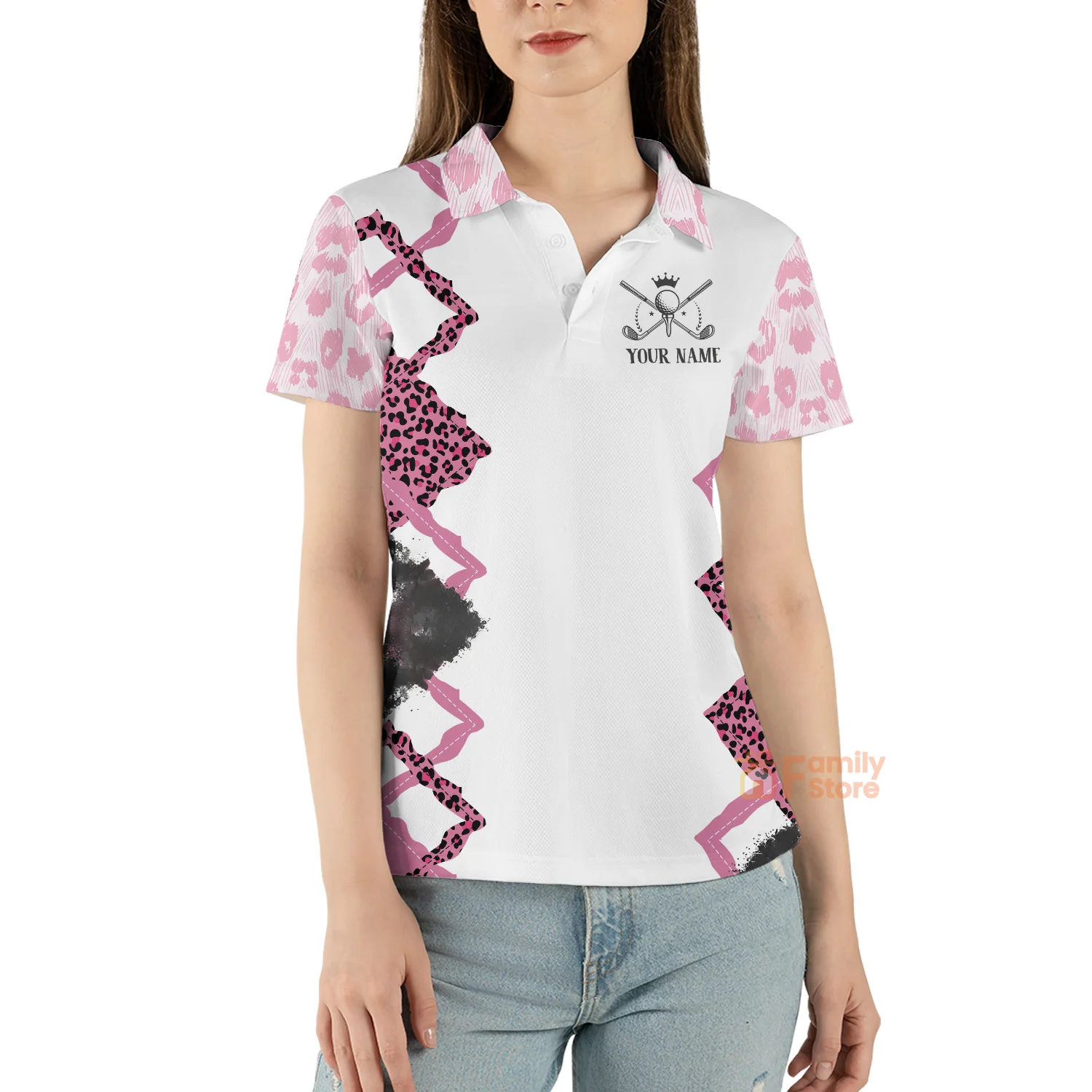 Personalized Womens We're More Than Just Golf Friends Flamingo Leopard Polo Shirt - Image 4