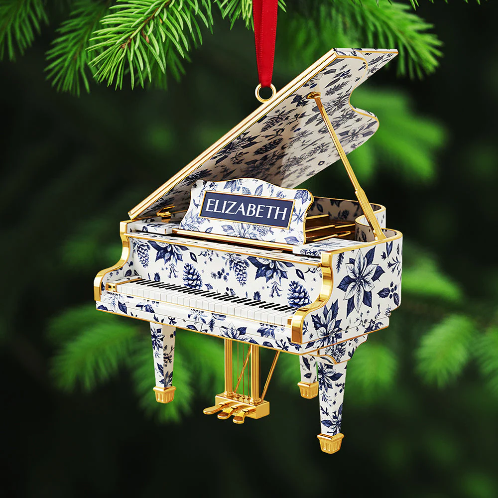 Piano Toile de Jouy -Personalized Acrylic Ornament - Christmas Gift For Guitar Lovers NL122