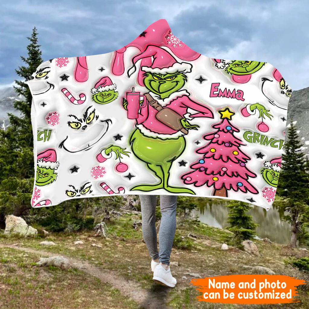 Pink Christmas - Personalized Stole Christmas Hooded Blanket HH01 - Image 3