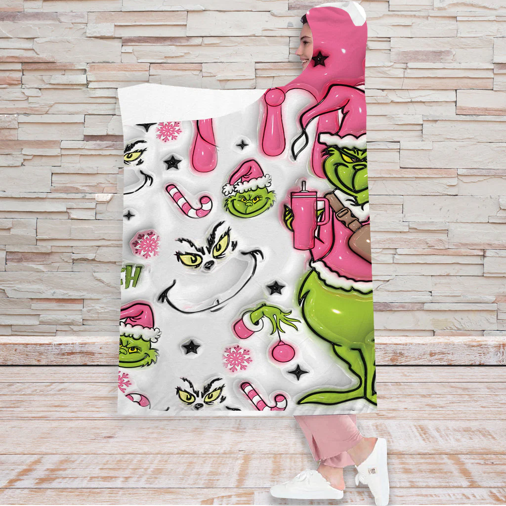 Pink Christmas - Personalized Stole Christmas Hooded Blanket HH01 - Image 4