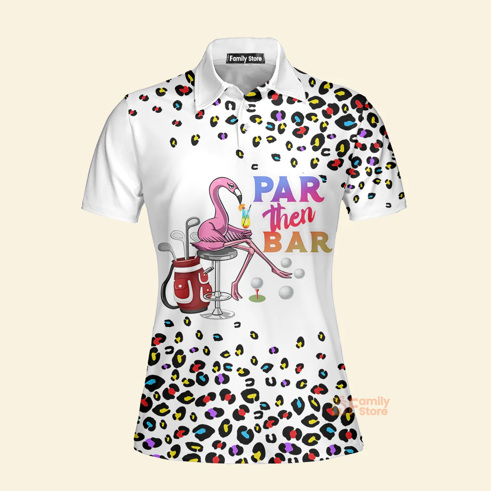 Pink Leopard Par Then Bar Flamingo Cocktail Women Golf Polo
