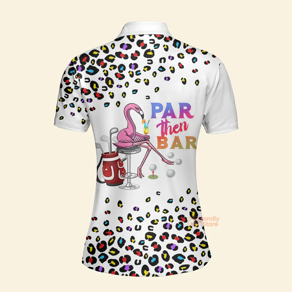 Pink Leopard Par Then Bar Flamingo Cocktail Women Golf Polo - Image 2