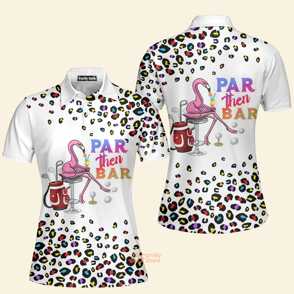 Pink Leopard Par Then Bar Flamingo Cocktail Women Golf Polo - Image 3