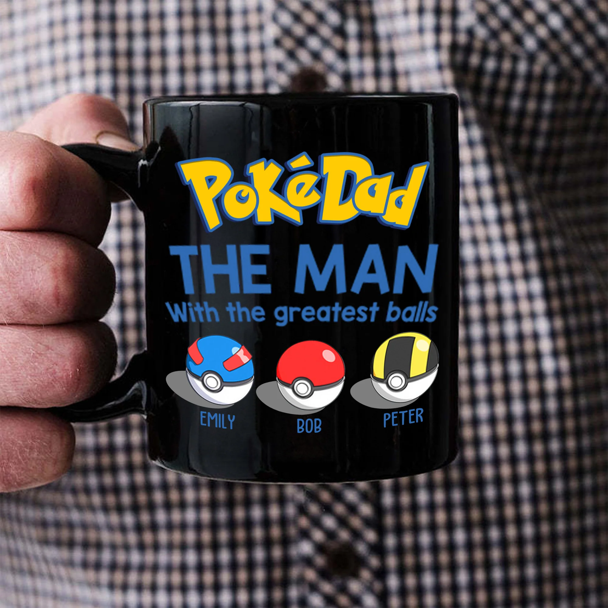 PokeDaddy The Greatest Balls Black Version - Gift For Father's Day - Personalized Black Mug - Image 3