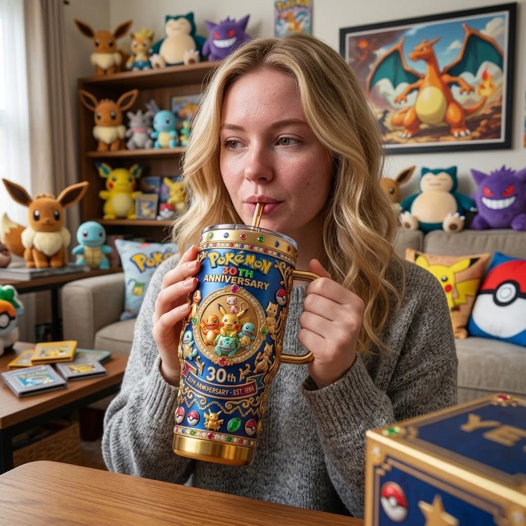 PoMo Celebrate 30 Years Of Catching Them All - Personalized Tumbler Cup With Handle - Anniversary Gift For Movie Fans NL122 - Image 4