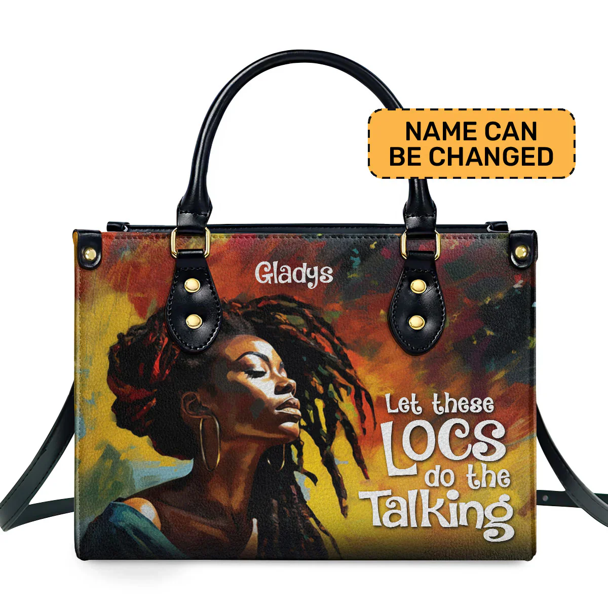 Powerful Afro Art Gladys’s Locs Tote - Afrocentric Personalized Leather Handbag - Gift For Black Women | HD95