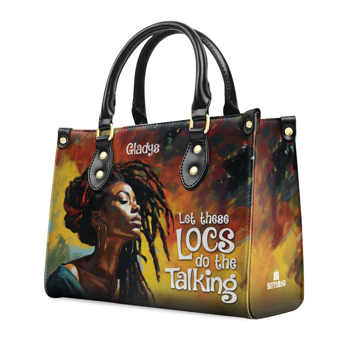 Powerful Afro Art Gladys’s Locs Tote - Afrocentric Personalized Leather Handbag - Gift For Black Women | HD95 - Image 2