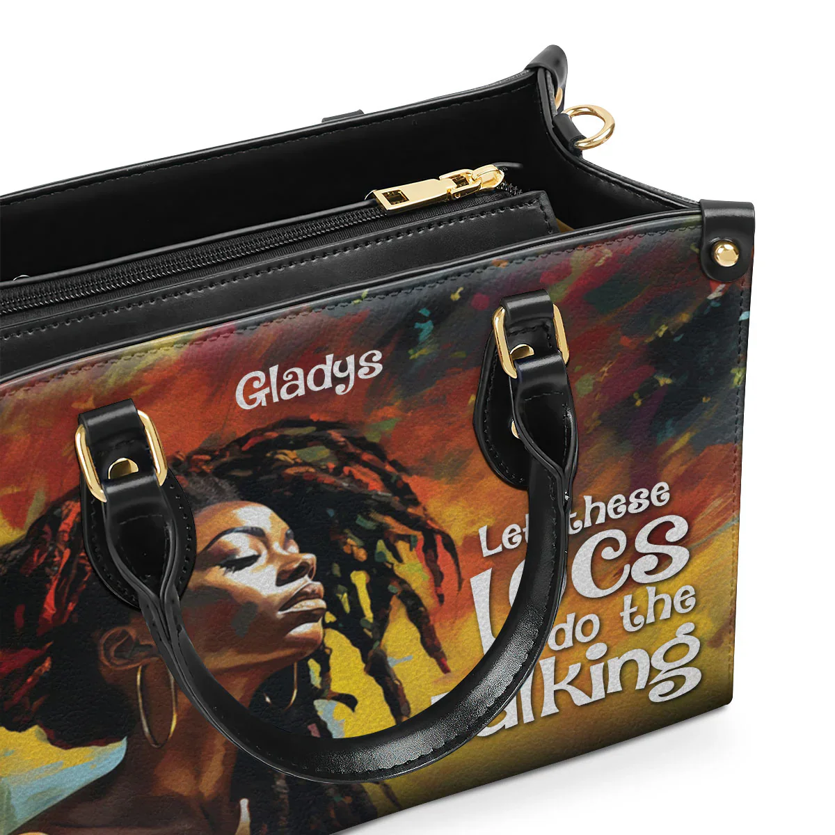 Powerful Afro Art Gladys’s Locs Tote - Afrocentric Personalized Leather Handbag - Gift For Black Women | HD95 - Image 4